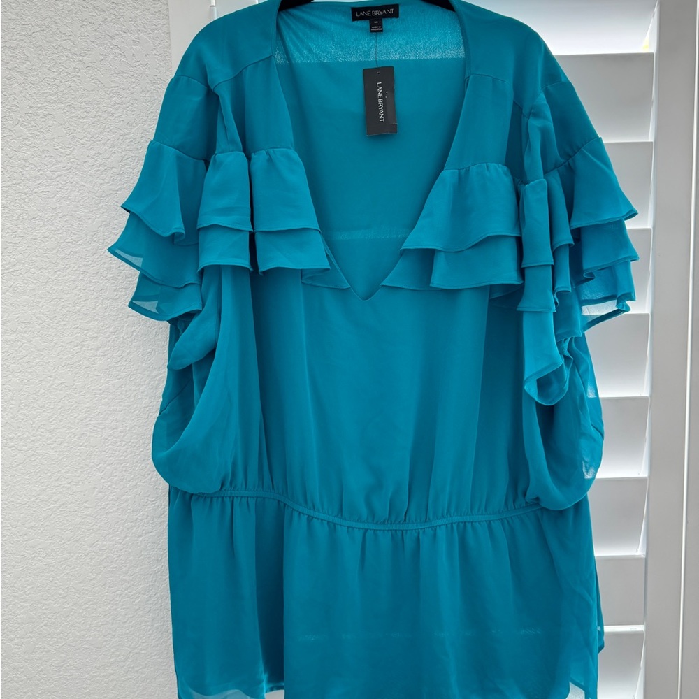 Lane Bryant teal ruffle blouse size 28